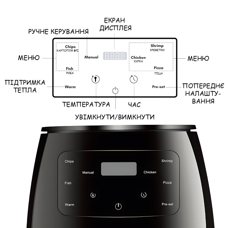 Аерогриль Black S-18 6L AirFryer MA655, 2600 Вт, 6 л, сенсорне керування, 8 програм, антипригарне покриття, аерофритюрниця фото - 6 Аерогриль Black S-18 6L AirFryer MA655, 2600 Вт, 6 л, сенсорне керування, 8 програм, антипригарне покриття, аерофритюрниця фото - 6