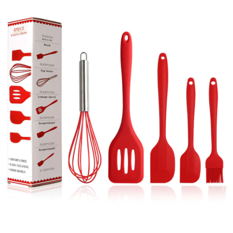Набір з 5 предметів для кухні USA EASY Kitchen silicone set, силіконові лопатки, різні кольори Червоний фото - 2