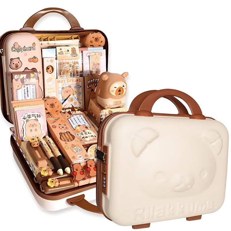 Набор канцелярии 55-в-1 в чемодане &laquo;Капибара&raquo; с кодовым замком, для школы и творчества: блокноты, наклейки, пенал, альбомы, ручки фото - 10