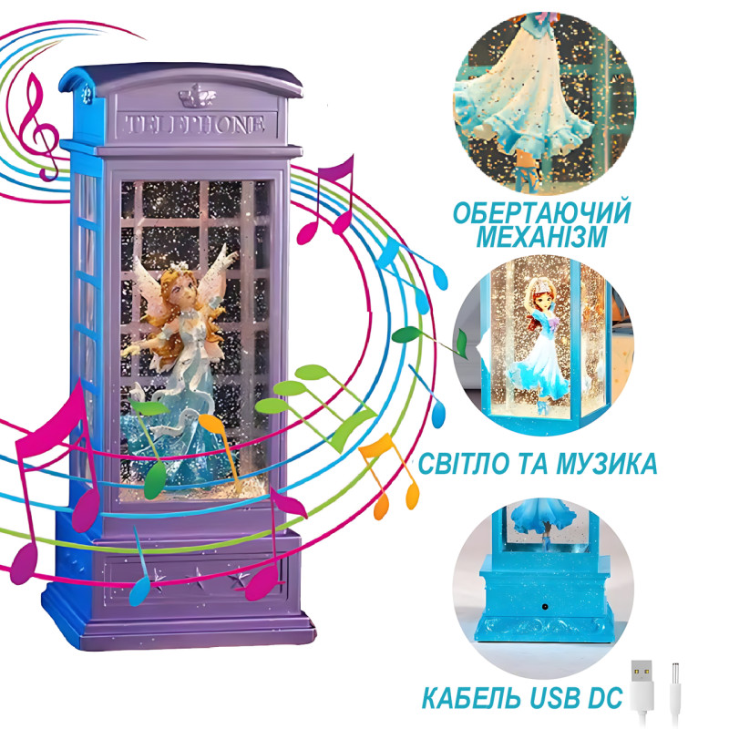 Портативный светильник "Балерина Эльза 11-7", Usb ночник лампа с аккумулятором, мелодиями и метелью фото - 4