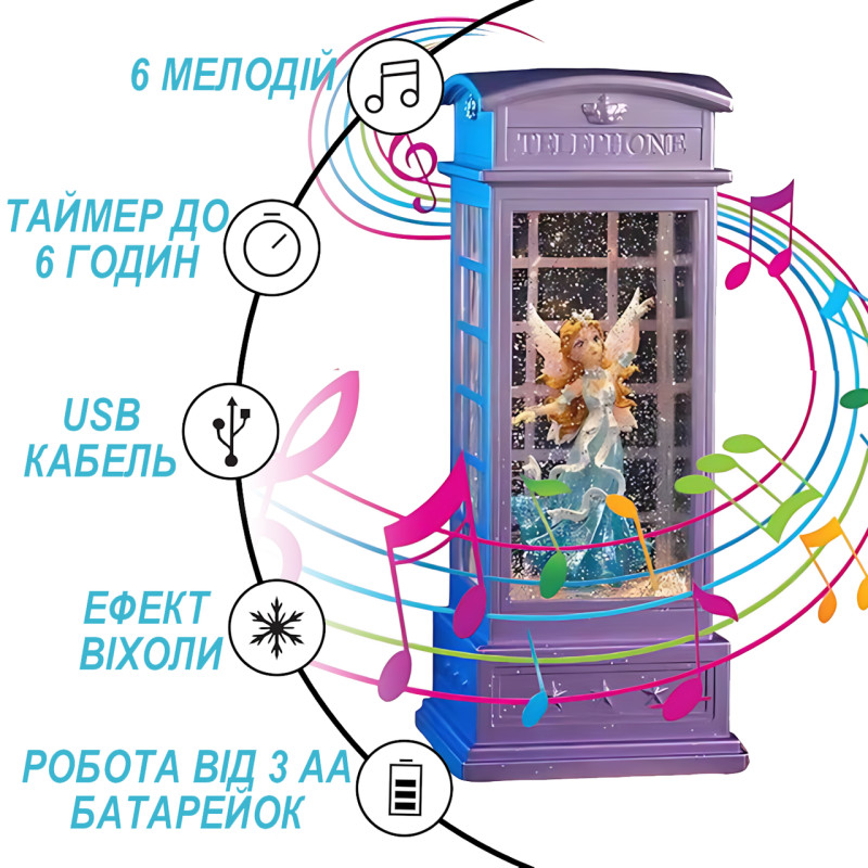 Портативный светильник "Балерина Эльза 11-7", Usb ночник лампа с аккумулятором, мелодиями и метелью фото - 5