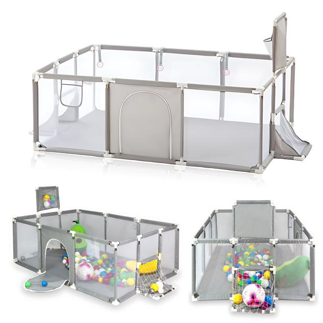 Дитячий манеж NX-21 (180&times;120 см) &mdash; ігровий сухий басейн із баскетбольним кільцем і воротами, сітчасті стінки, металевий каркас