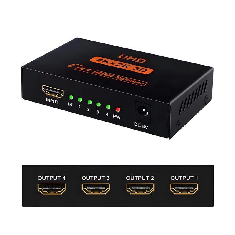 Активний HDMI-розгалужувач на 4 порти, чотириспрямований відео сплітер 4К фото - 2