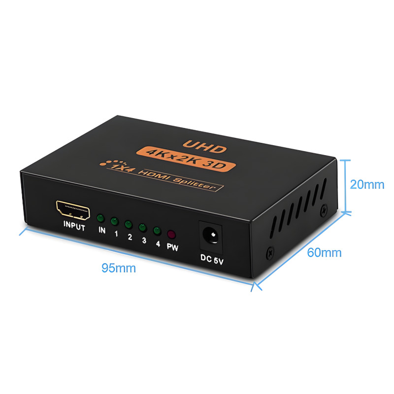 Активний HDMI-розгалужувач на 4 порти, чотириспрямований відео сплітер 4К фото - 3