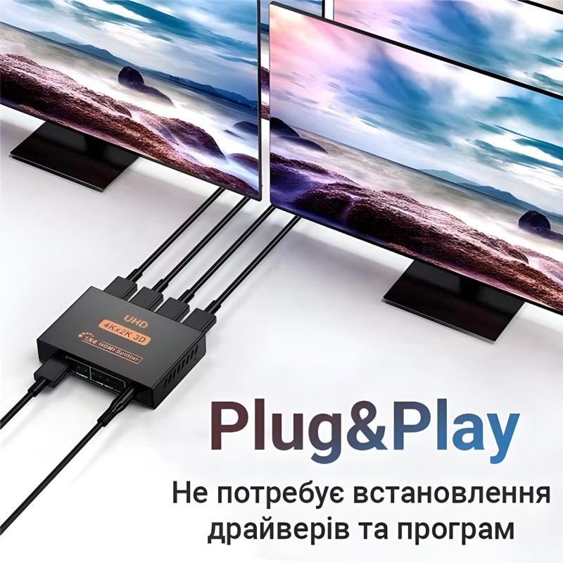 Активний HDMI-розгалужувач на 4 порти, чотириспрямований відео сплітер 4К фото - 7