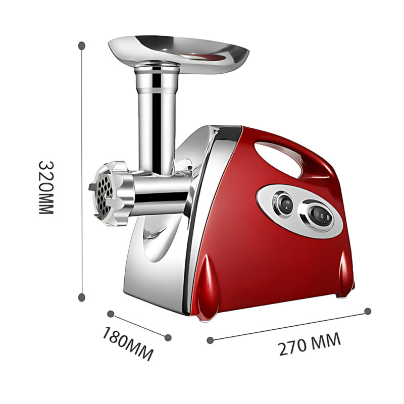 М'ясорубка електрична Domotec MS-2019, 2800W + соковичавниця, 3 решітки, насадка для ковбас і кебе, реверс, червоний фото - 9