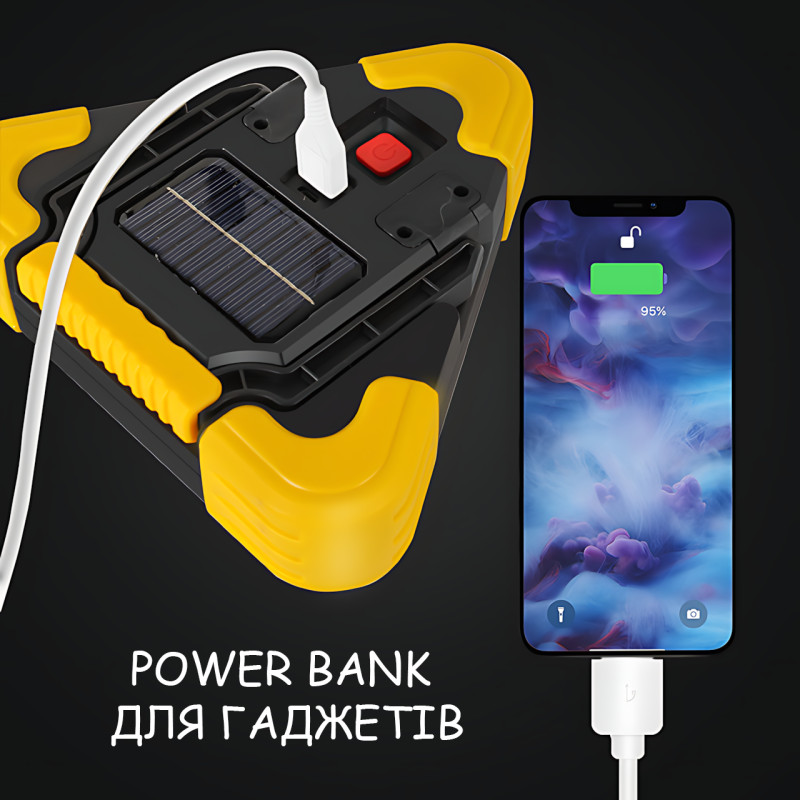 Прожектор светодиодный Hurry Bolt HB-7709 с солнечной панелью, аварийный LED-фонарь 500 лм, Power Bank, USB, красный свет SOS фото - 6