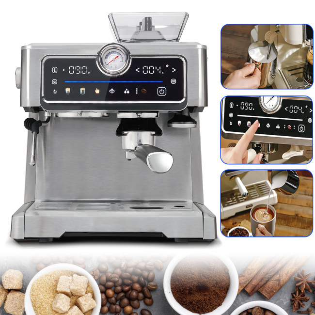 Кофеварка эспрессо с кофемолкой Zepline ZP-7305A – 3000 Вт, 20 Бар, сенсорное управление, капучинатор, 1.5 л