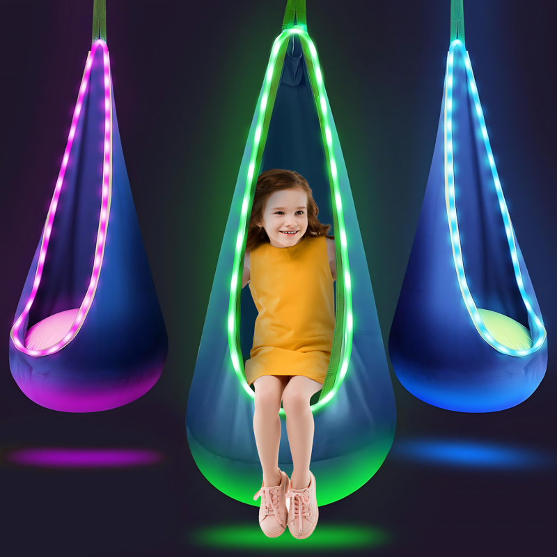 Дитяче підвісне крісло-груша з LED-підсвіткою, для дому та вулиці, знімна подушка, 3 кольори, до 200 кг фото - 7