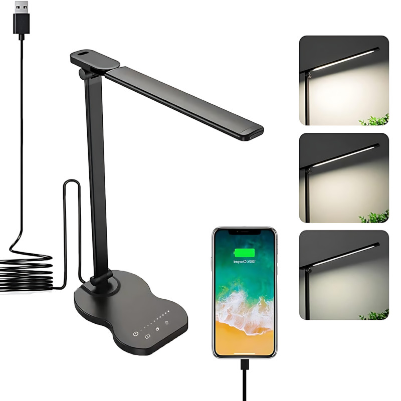 Настільна лампа Table lamp AND HA-85 з бездротовою зарядкою, складаною конструкцією, портом USB + таймером фото - 6
