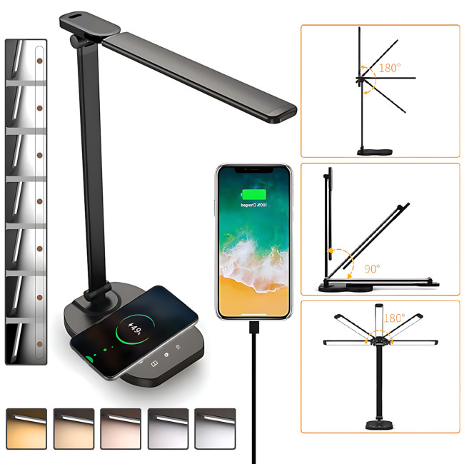 Настільна лампа Table lamp AND HA-85 з бездротовою зарядкою, складаною конструкцією, портом USB + таймером