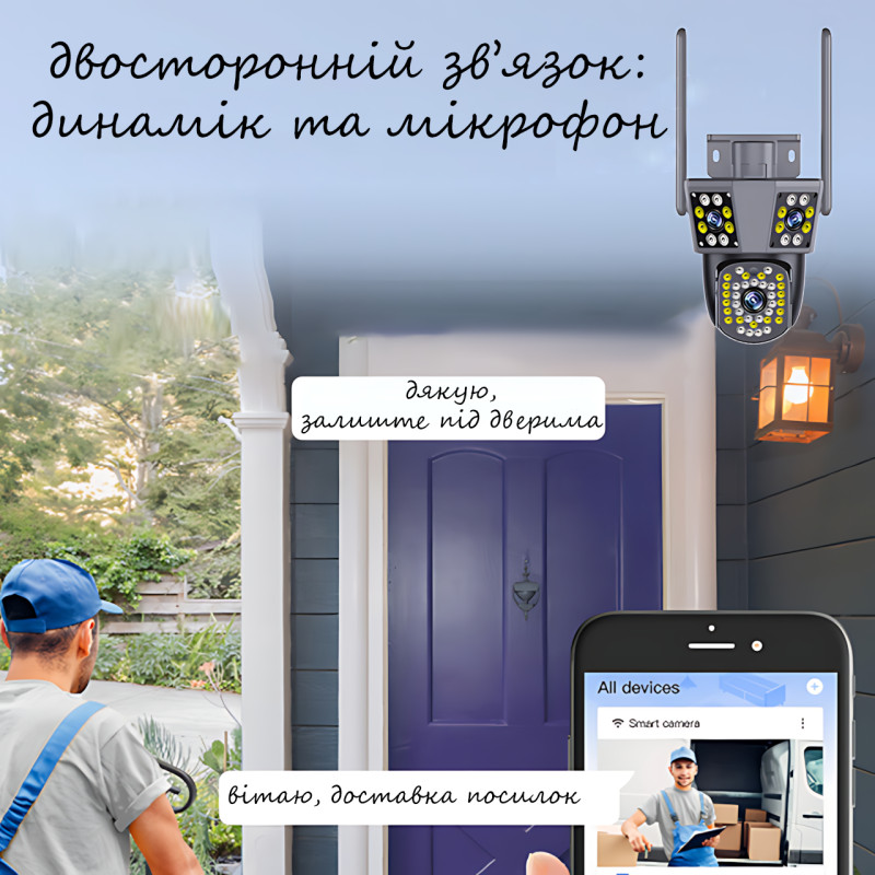 Уличная Wi-Fi IP камера 3-Lens IPC360, 3 объектива, цветное ночное видение, двусторонний звук, IP66, WiFi+RJ45 фото - 3