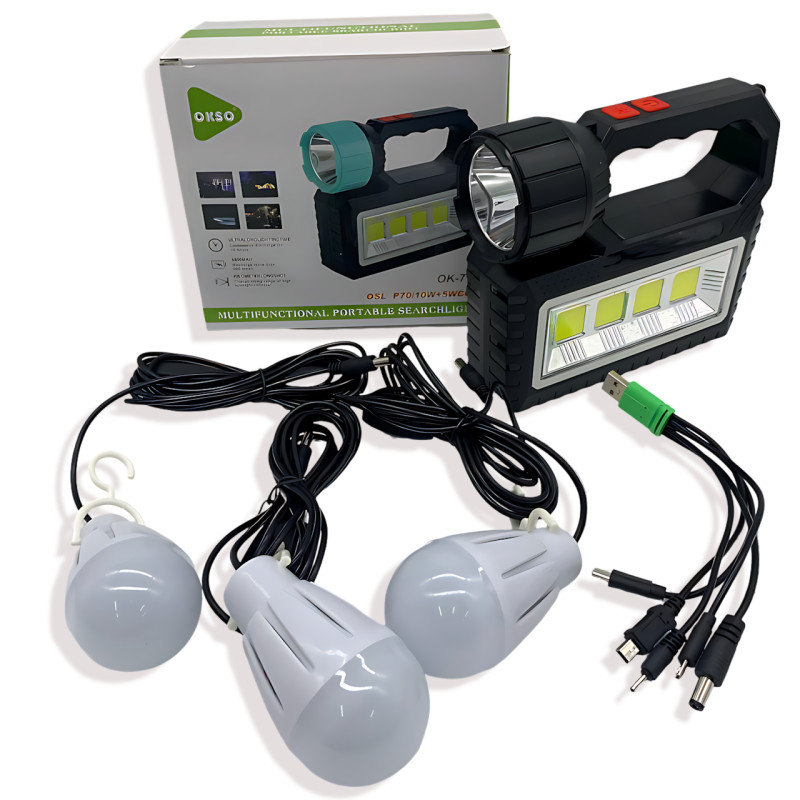 Солнечная зарядная станция OK-718S-B 10W, LED-фонарь, 3 лампочки, COB-подсветка, PowerBank, зарядка от солнца и 220В фото - 8