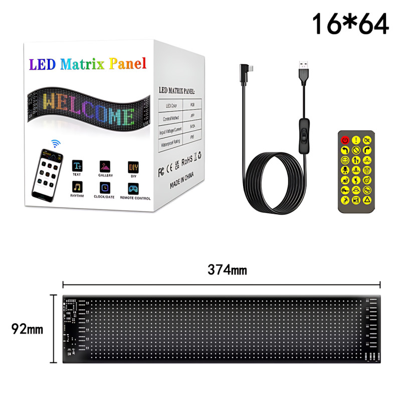 Гнучкий світлодіодний LED-дисплей ART-0566, RGB, Bluetooth керування з телефона та пульта, IP65, 37.4×9.2 см фото - 10
