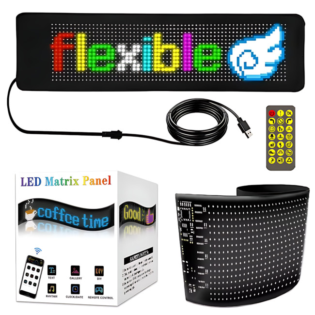 Гнучкий світлодіодний LED-дисплей ART-0566, RGB, Bluetooth керування з телефона та пульта, IP65, 37.4×9.2 см