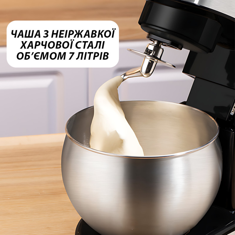 Планетарный миксер-тестомес Zepline ZP-136, 4 в 1, 6 л, 3500 Вт, нержавеющая сталь, черный фото - 7