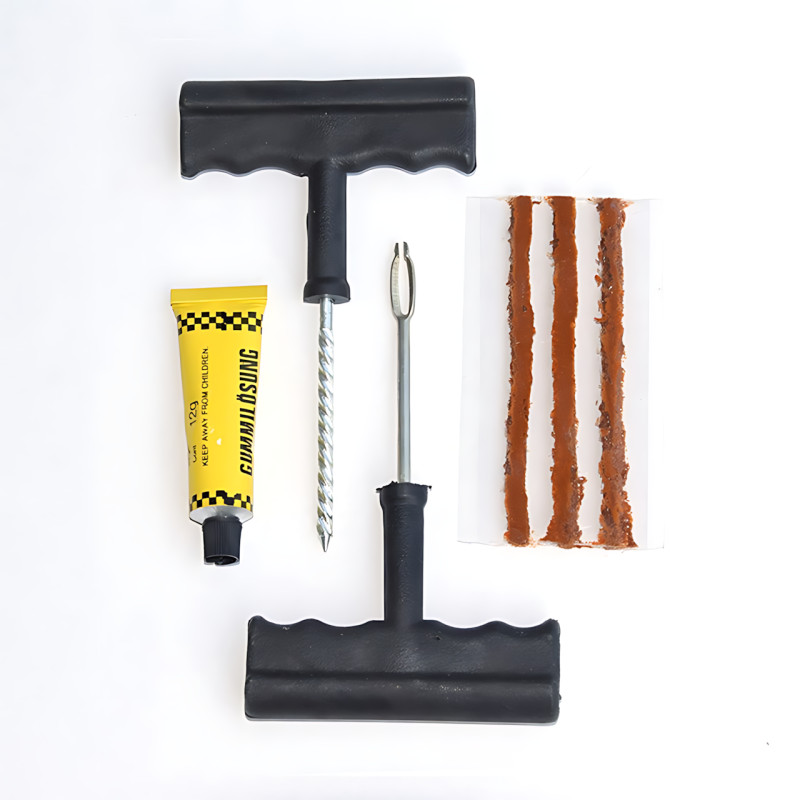 Комплект для ремонта бескамерных шин tubeless tyre repaoir kit – 3 жгута, клей-активатор, инструменты, блистер фото - 7
