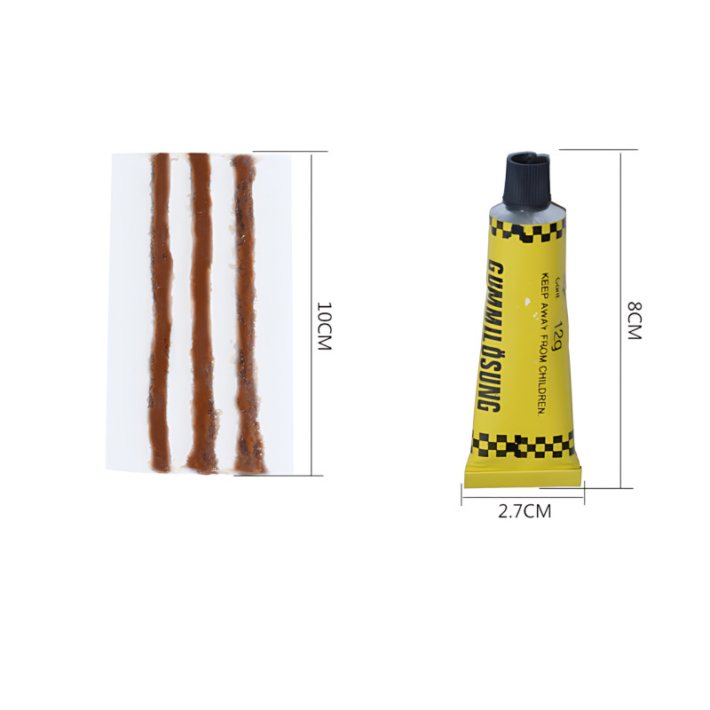 Комплект для ремонта бескамерных шин tubeless tyre repaoir kit – 3 жгута, клей-активатор, инструменты, блистер фото - 6