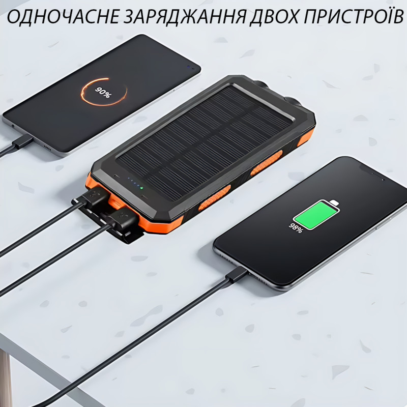 Power Bank HOCO J164 Platinum Solar Dual Lighting 8000mAh, солнечная зарядка, 2xUSB-A 5V/2A, USB-C вход, с компасом и фонариком фото - 9
