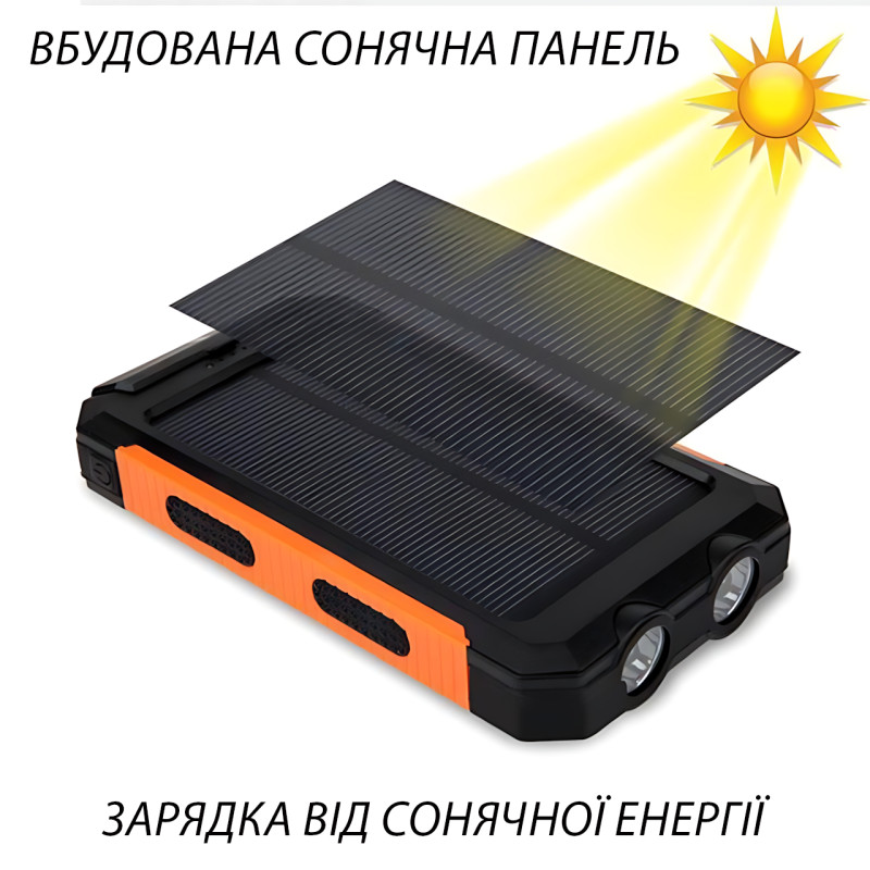 Power Bank HOCO J164 Platinum Solar Dual Lighting 8000mAh, солнечная зарядка, 2xUSB-A 5V/2A, USB-C вход, с компасом и фонариком фото - 8