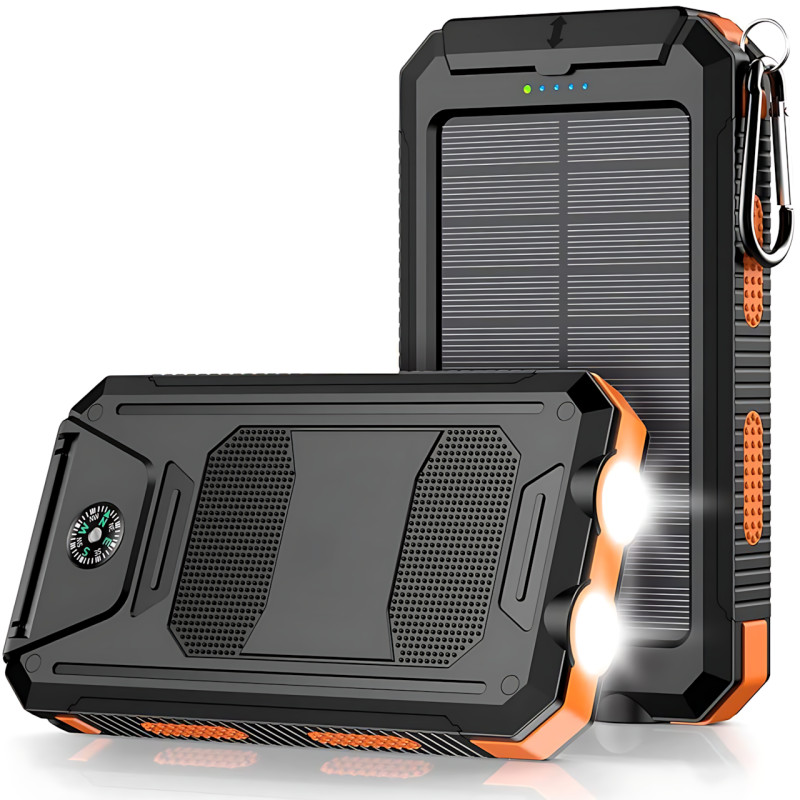 Power Bank HOCO J164 Platinum Solar Dual Lighting 8000mAh, солнечная зарядка, 2xUSB-A 5V/2A, USB-C вход, с компасом и фонариком фото - 6