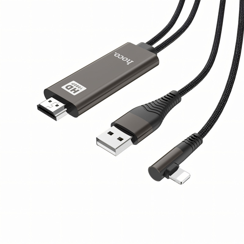 Кабель-переходник HOCO UA14 USB - Lightning - HDMI, 2 м, 1080P HD, алюминиевый сплав фото - 2