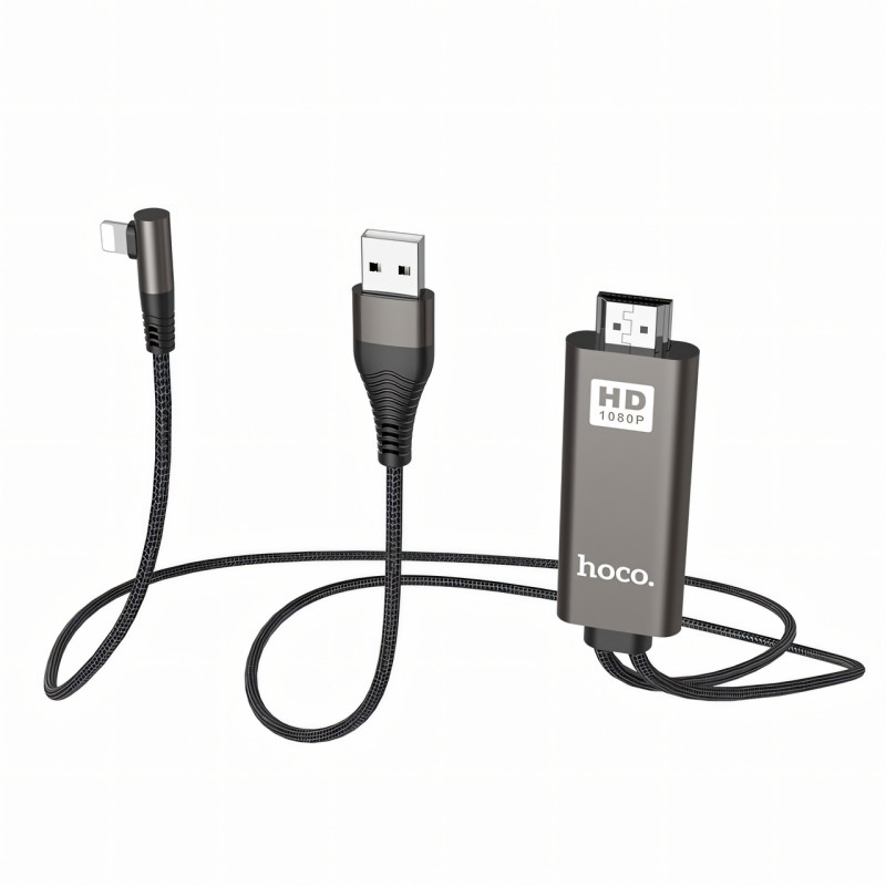 Кабель-переходник HOCO UA14 USB - Lightning - HDMI, 2 м, 1080P HD, алюминиевый сплав фото - 4