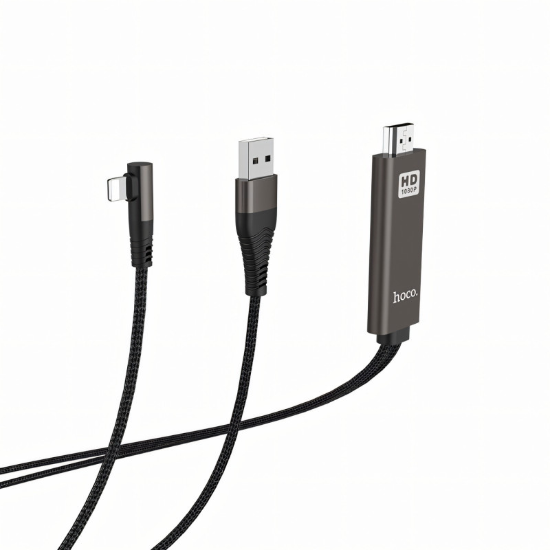 Кабель-переходник HOCO UA14 USB - Lightning - HDMI, 2 м, 1080P HD, алюминиевый сплав фото - 5
