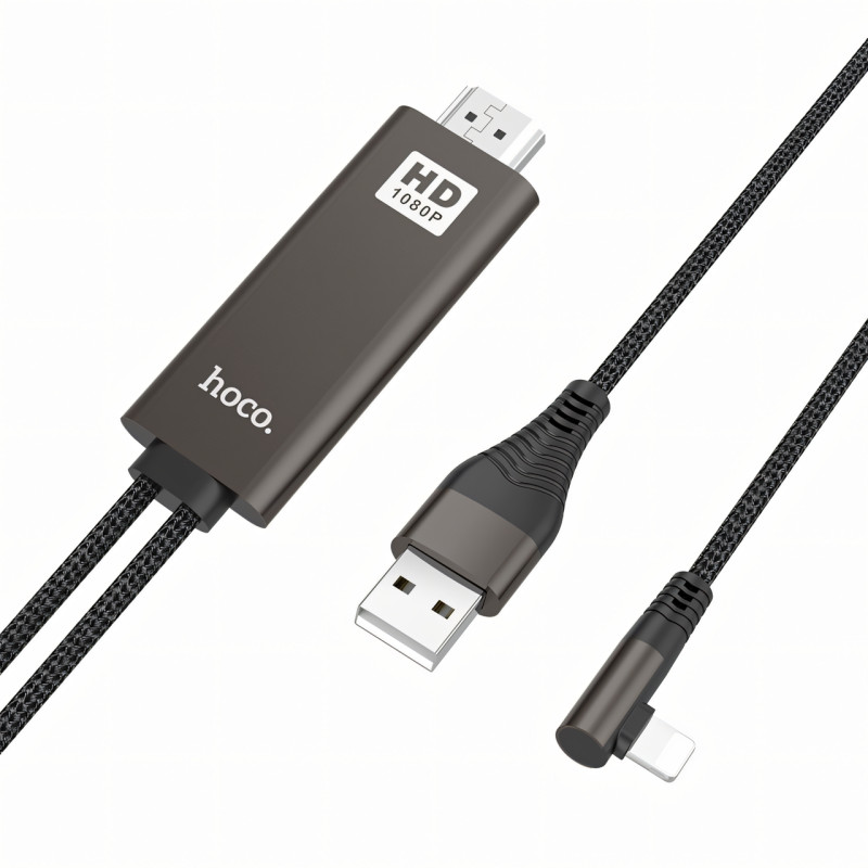 Кабель-переходник HOCO UA14 USB - Lightning - HDMI, 2 м, 1080P HD, алюминиевый сплав фото - 6