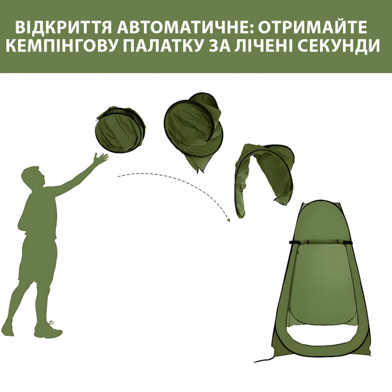 Палатка-душ автоматическая 120×120×190 см – для туалета, раздевалки, кемпинга, Oxford 180T, стальной каркас фото - 4