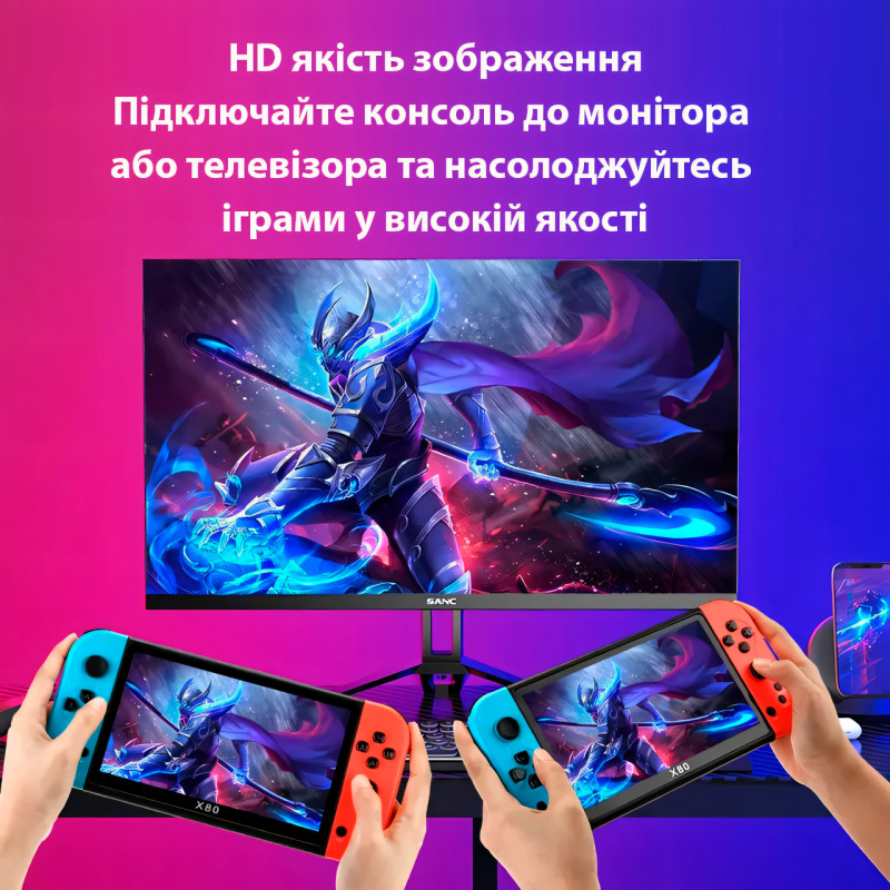 Портативна ігрова консоль X80 7-дюймовий TFT-екран, аркадна консоль, 16GB, 1000 ігор, HD якість фото - 2