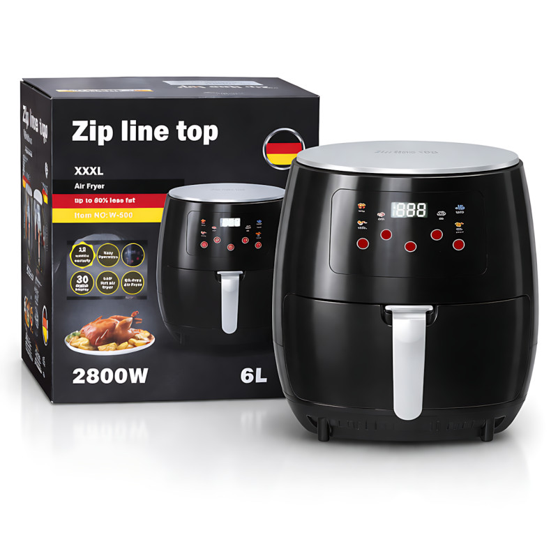 Аерофритюрниця Zip Line TOP W-500 6 л, 2800 Вт, сенсорне керування, LED-дисплей, таймер 30 хв, терморегулятор, чорний фото - 6