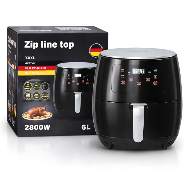 Аерофритюрниця Zip Line TOP W-500 6 л, 2800 Вт, сенсорне керування, LED-дисплей, таймер 30 хв, терморегулятор, чорний