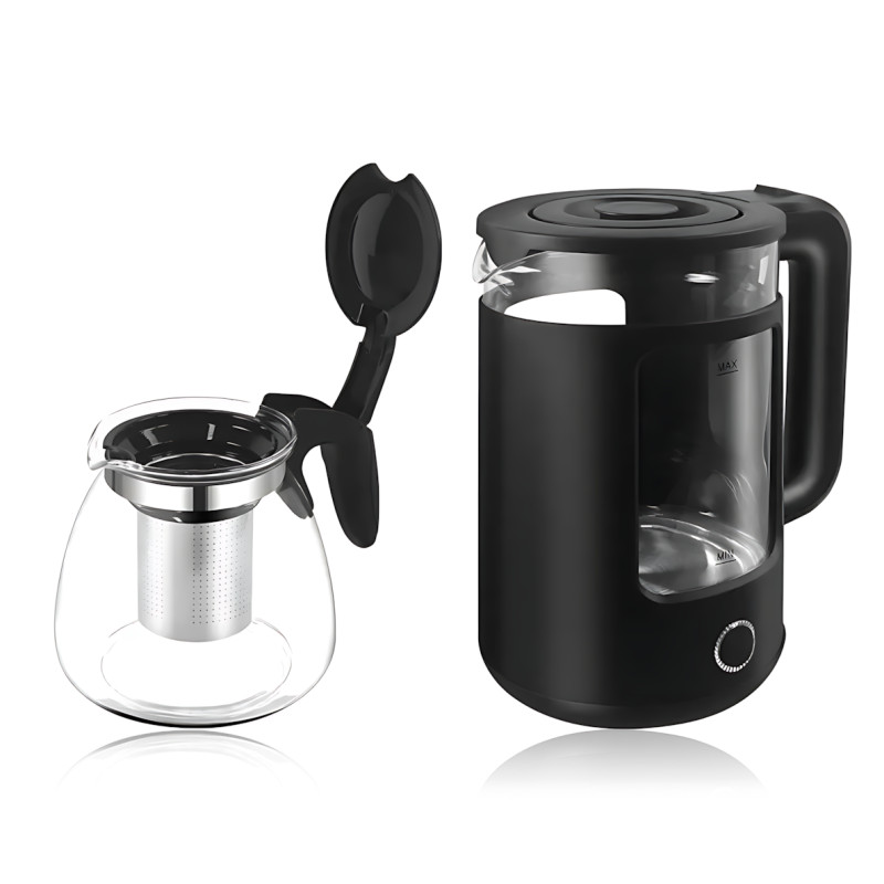 Електрочайник 2-в-1 SMURFETT SE-2279 зі скляним корпусом 2.3 л і заварником 1 л, 1500 Вт, LED-підсвітка, автовимкнення фото - 4