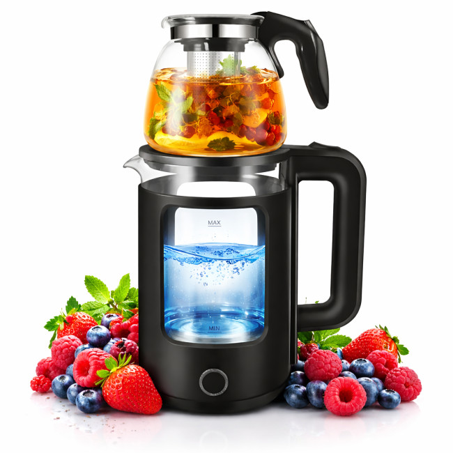 Електрочайник 2-в-1 SMURFETT SE-2279 зі скляним корпусом 2.3 л і заварником 1 л, 1500 Вт, LED-підсвітка, автовимкнення