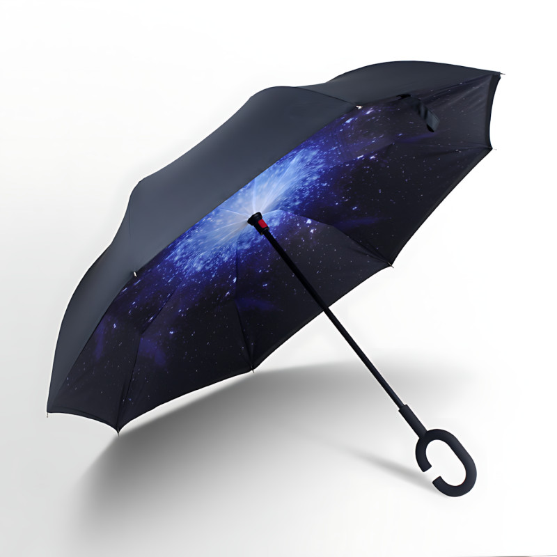 Зонтик обратной сборки up-brella космос, зонт от дождя и солнца Звездное небо с длинной ручкой фото - 2
