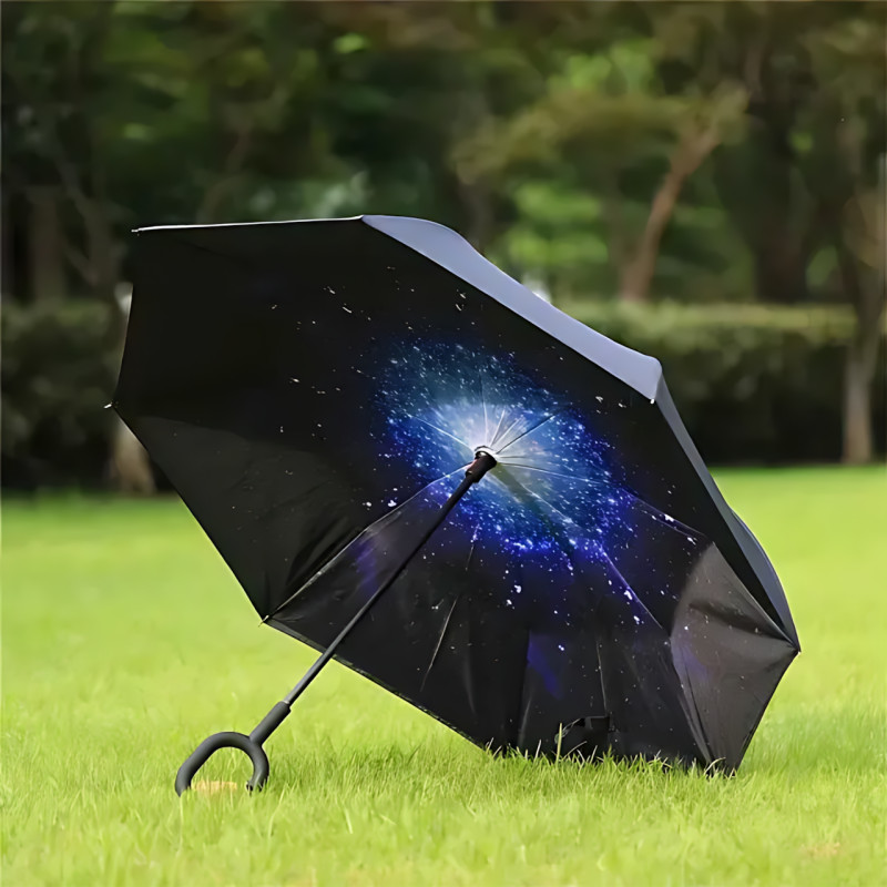 Зонтик обратной сборки up-brella космос, зонт от дождя и солнца Звездное небо с длинной ручкой фото - 10