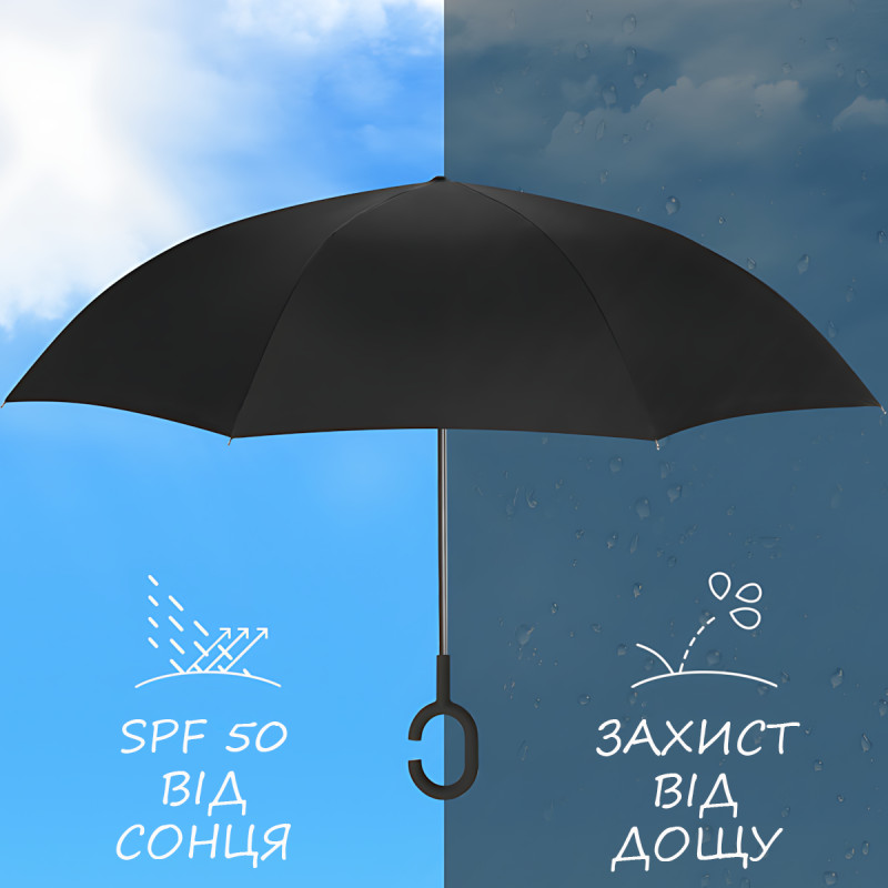 Зонтик обратной сборки up-brella космос, зонт от дождя и солнца Звездное небо с длинной ручкой фото - 8