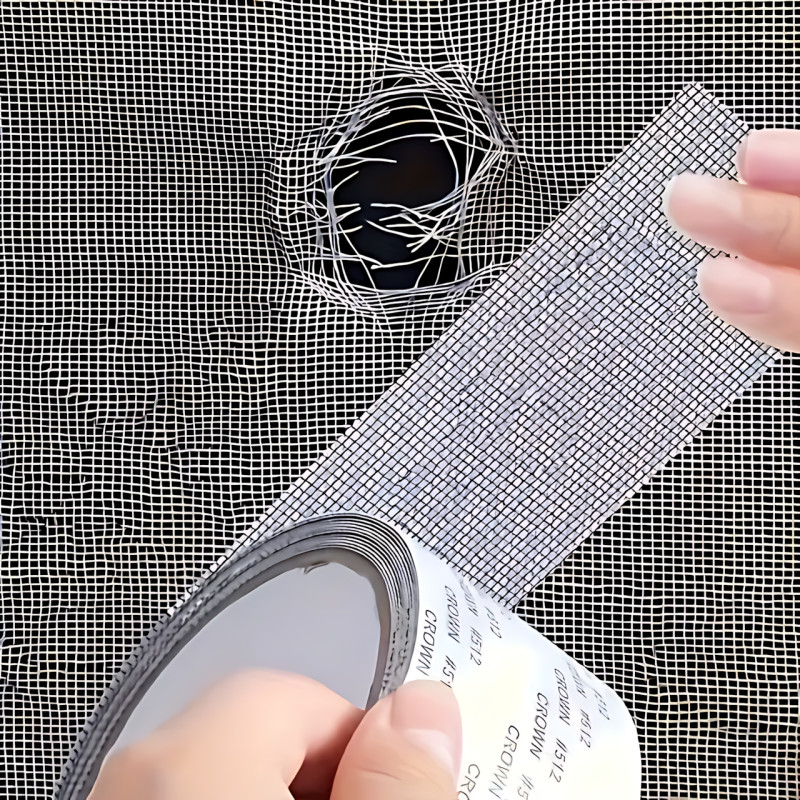 Стрічка для ремонту москітної сітки 5×200 см TAPE LY-668, скловолокно, самоклейна, для вікон, дверей, сірий фото - 4