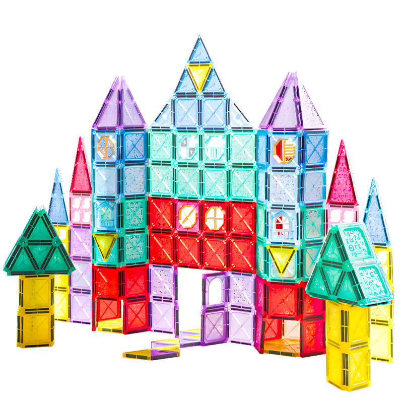 Магнитный детский конструктор D018, 110 деталей: 3D-фигуры, окна, наклейки, ABS-пластик, обучающий развивающий набор от 3 лет фото - 8