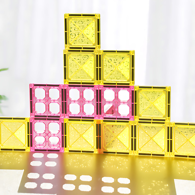 Магнитный детский конструктор D018, 110 деталей: 3D-фигуры, окна, наклейки, ABS-пластик, обучающий развивающий набор от 3 лет фото - 7