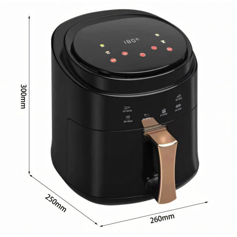 Аерофритюрниця Su Tai ST-805, Air Fryer 8 л, аерогриль 1800 Вт, 60 °C-210 °C, антипригарна чаша, чорний фото - 5