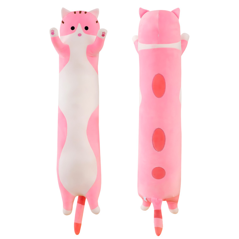 Мягкая игрушка Кот Батон, 110 см, из плюша и хлопка, серая Розовый фото - 2