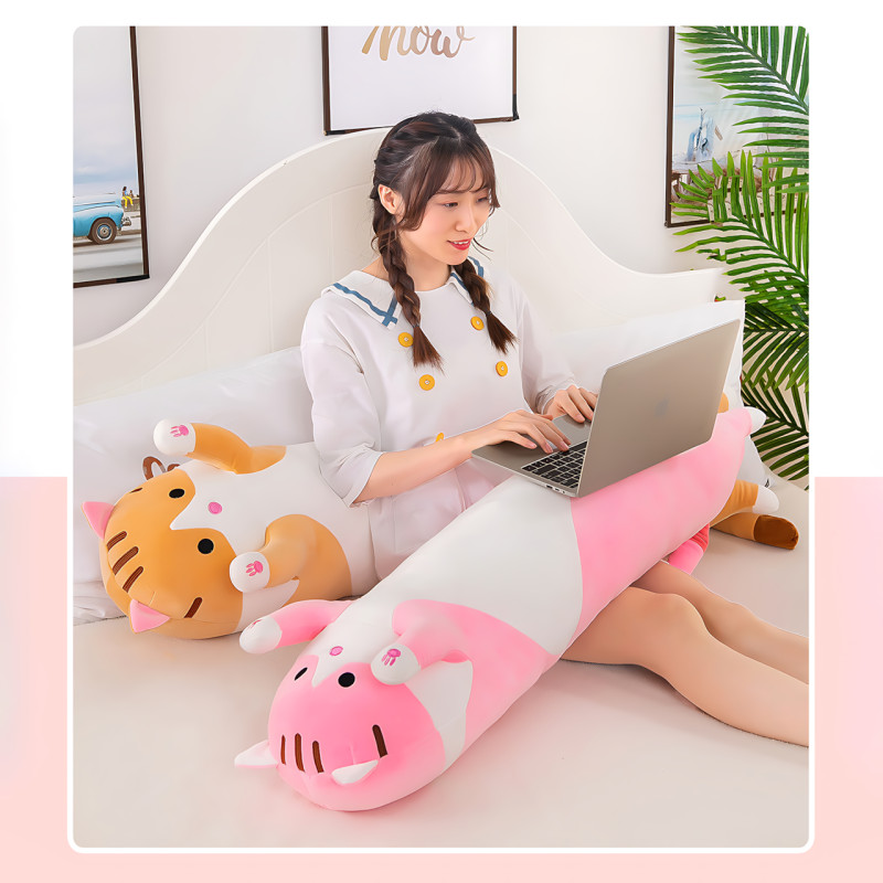Мягкая игрушка Кот Батон, 110 см, из плюша и хлопка, серая Розовый фото - 9