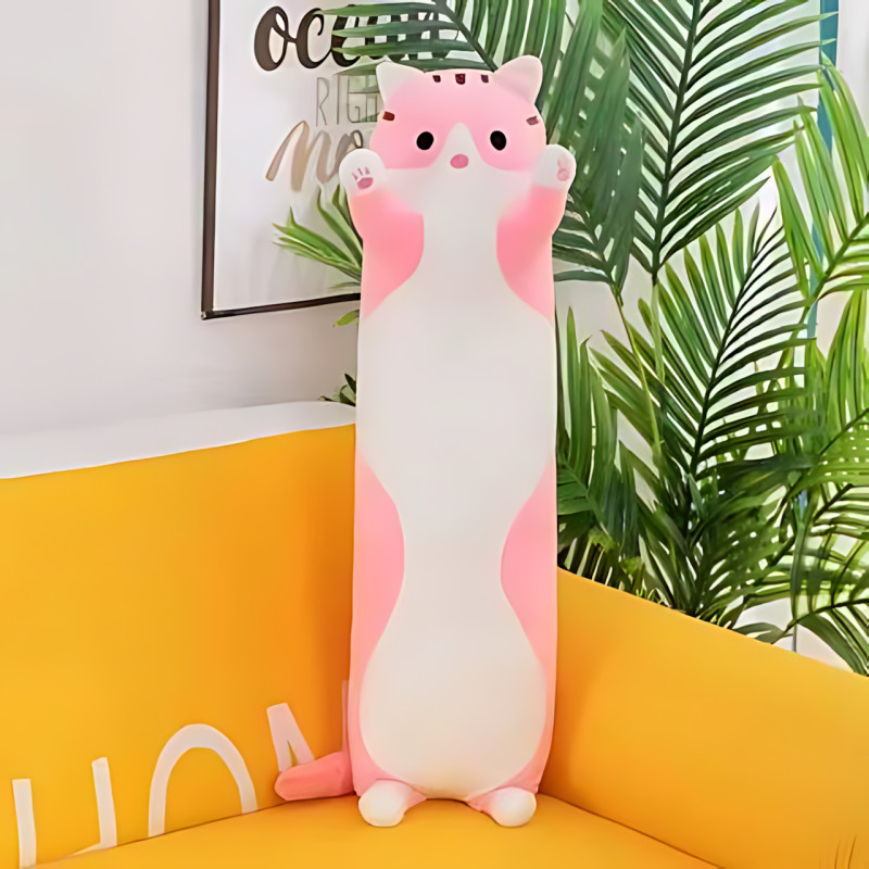 Мягкая игрушка Кот Батон, 110 см, из плюша и хлопка, серая Розовый фото - 3
