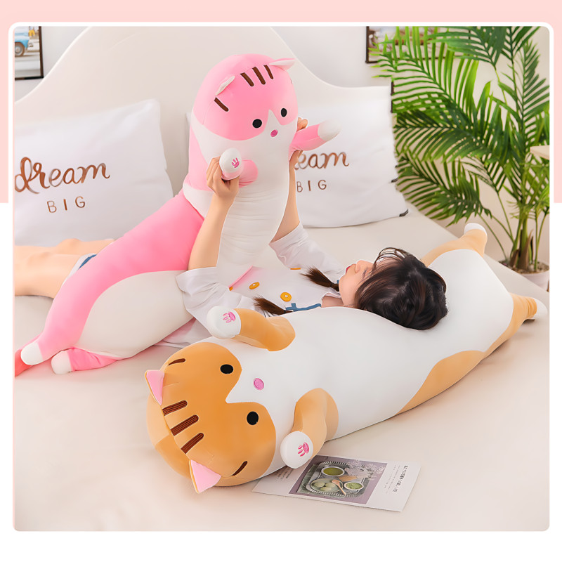 Мягкая игрушка Кот Батон, 110 см, из плюша и хлопка, серая Розовый фото - 8