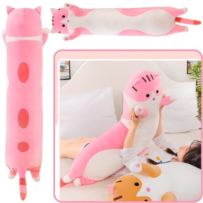 Мягкая игрушка Кот Батон, 110 см, из плюша и хлопка, серая Розовый