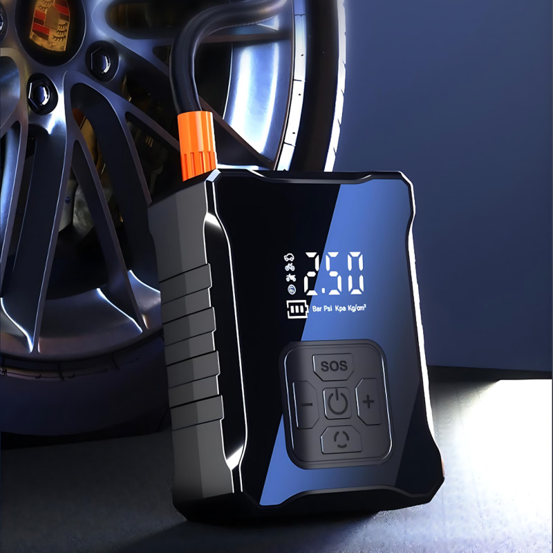 Автокомпресор Fanelod 2024, 150 PSI, 120 Вт, акумулятор 6000 мА·год, цифровий дисплей, автостоп, 4 насадки фото - 3