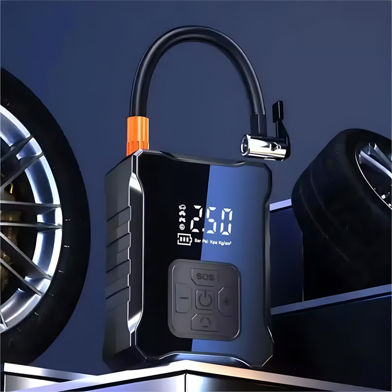 Автокомпресор Fanelod 2024, 150 PSI, 120 Вт, акумулятор 6000 мА·год, цифровий дисплей, автостоп, 4 насадки фото - 10