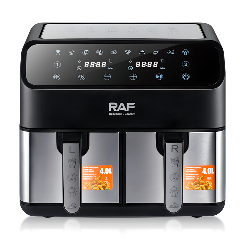 Профессиональный аэрогриль-фритюр RAF R.5292 Air Fryer, двойная антипригарная чаша 4+4 л, 2000 Вт фото - 2